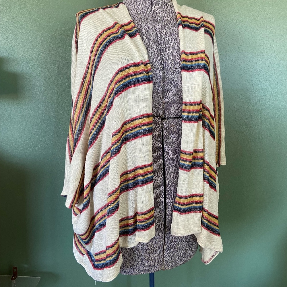 RENEEC 3/4 Sleeves Striped Cardigan Sweater Women's Poncho Batwing One Size OS.
